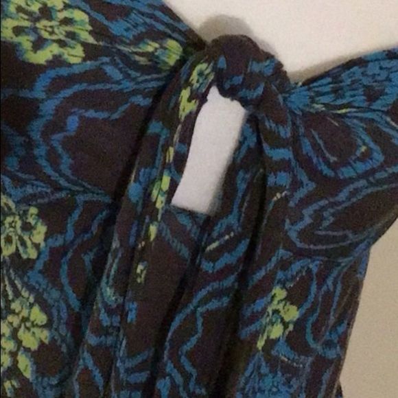 FREE PEOPLE Top Razorback Blue/Brown Tie Front Size S - Picture 4 of 10